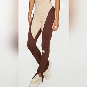 PrettyLittleThing Shape Stone New Season Rib Panel Split Hem Leggings Size 6 New